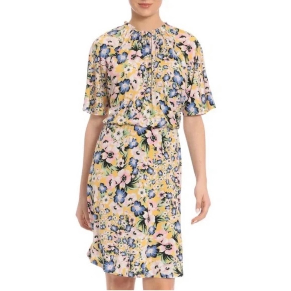 MAGGY LONDON Floral Smocked Neck Fit and Flare Dress Size 2